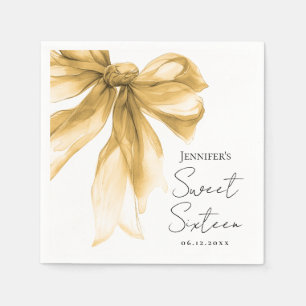 Gold Bow Coquette Script Sweet 16 Party Napkins