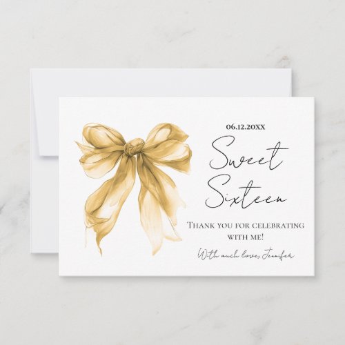 Gold  Bow Coquette Script Sweet 16 Thank You 