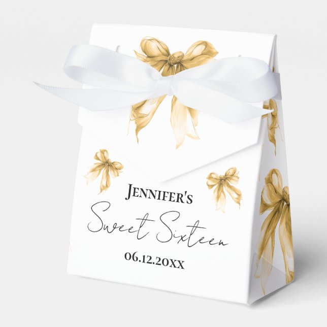 Gold Bow Coquette Script Sweet 16 Thank You  Favor Boxes (Front Side)