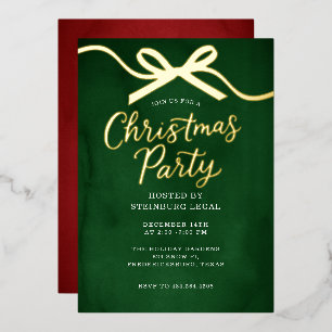 Gold bow Festive Office Corporate Christmas Party  Foil Invitation