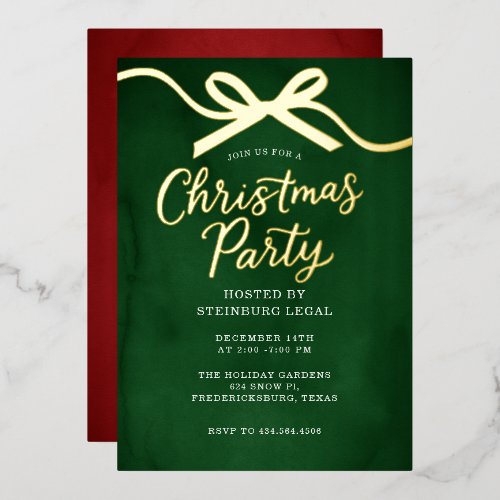 Gold bow Festive Office Corporate Christmas Party Foil Invitation