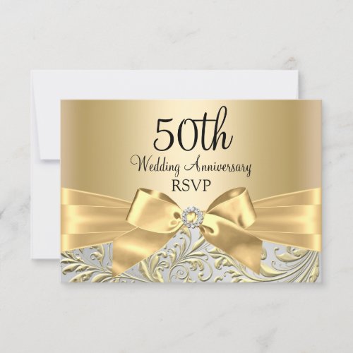 Gold Bow Floral Swirl 50th Anniversary RSVP