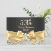 Gold Bow & Floral Swirl 50th Anniversary RSVP Invitation (Standing Front)