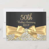 Gold Bow & Floral Swirl 50th Anniversary RSVP Invitation (Front)