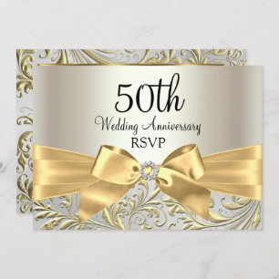 Gold Bow & Floral Swirl 50th Anniversary RSVP Invitation