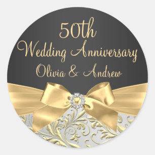 Gold Bow & Floral Swirl 50th Anniversary Sticker