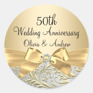 Gold Bow Floral Swirl 50th Anniversary Sticker
