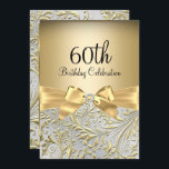 Gold Bow Floral Swirl 60th Birthday Party Invitation<br><div class="desc">Elegant Gold Bow Floral Swirl 60th Birthday Party Invitation. Elegant gold diamond bow & floral swirl design. Please note: All flat images! They do not have real jewels!</div>
