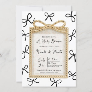 Gold Bow Frame & Little Black Bows Baby Shower Invitation