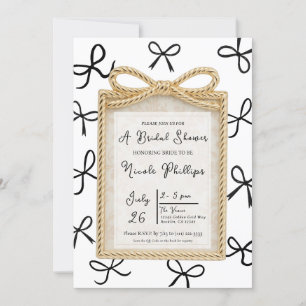 Gold Bow Frame & Little Black Bows Bridal Shower Invitation