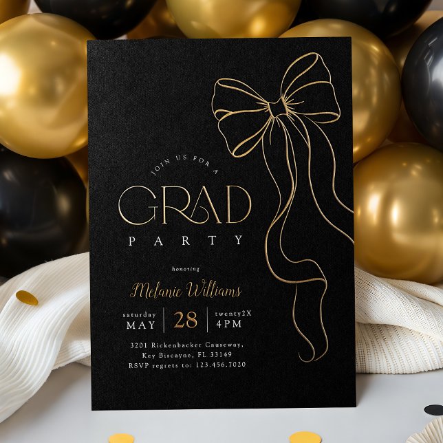 Gold Bow Graduation Invitation Foil Invitation (Creator Uploaded)