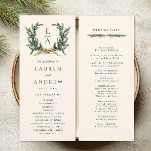Gold Bow & Green Garland Wedding Ceremony Ivory Program