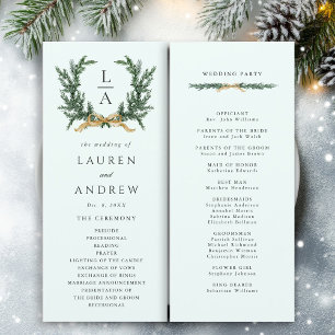 Gold Bow & Green Garland Wedding Ceremony Mint Program