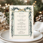 Gold Bow & Greenery Garland Ivory Wedding  Menu<br><div class="desc">This wedding menu features a watercolor winter greenery garland adorned with pine branches,  holly berries,  botanical foliage,  gold ribbon bows,  and simple calligraphy. For more advanced customization of this design,  please click the BLUE DESIGN TOOL BUTTON above!  Matching items are also available.</div>