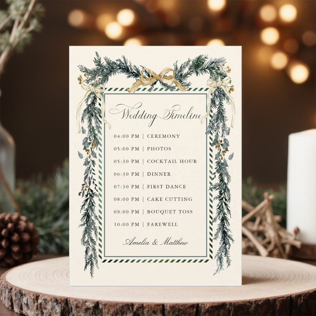 Gold Bow & Greenery Garland Wedding Timeline Ivory Program (Creator Uploaded)
