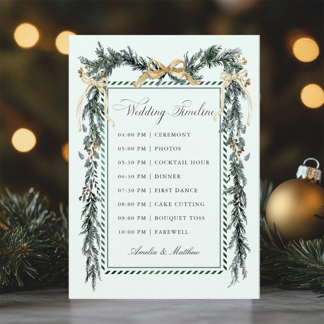 Gold Bow & Greenery Garland Wedding Timeline Mint Program (Creator Uploaded)