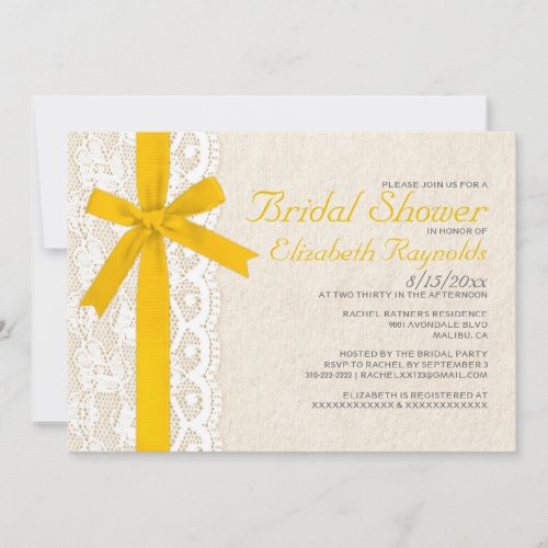 Gold Bow &amp; Lace Bridal Shower Invitations