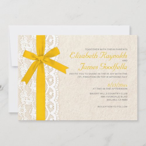 Gold Bow &amp; Lace Wedding Invitations