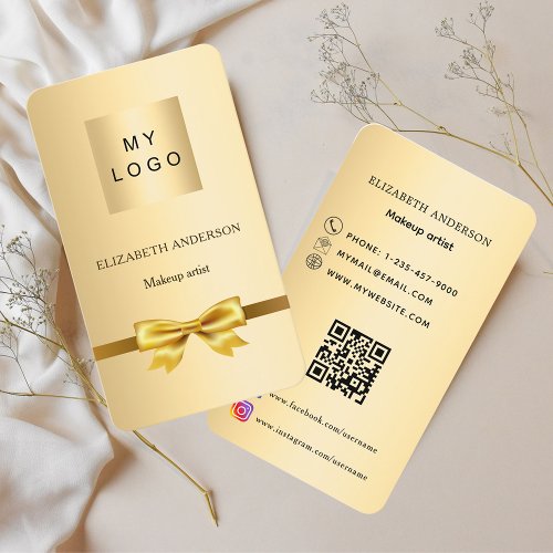 Gold bow logo Qr code social media Business Card