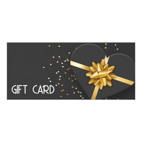 Gold Bow Lovely Black Heart Gift Box Gift Card