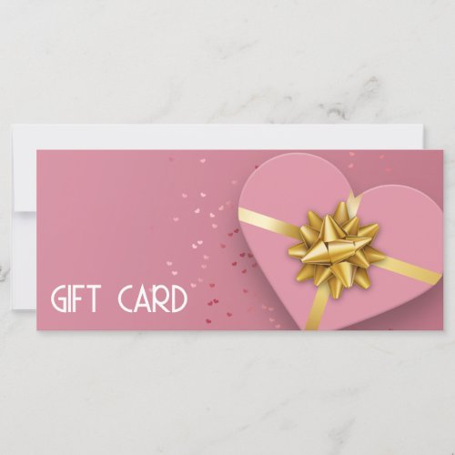 Gold Bow Lovely Pink Heart Gift Box Gift Card