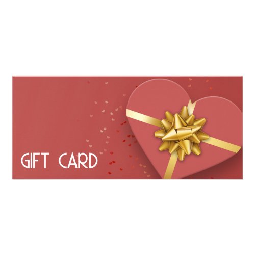 Gold Bow Lovely Red Heart Gift Box Gift Card