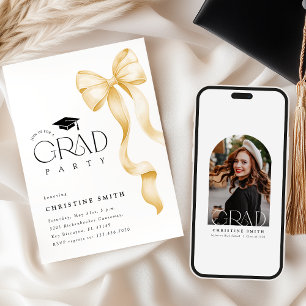 Gold Bow Photo Graduation Party Invitation