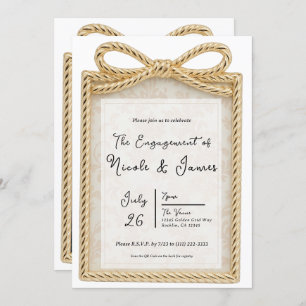 Gold Bow Present Gift Photo Engagement Party  Invitation