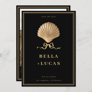 Gold Bow Seashell Luxury Coastal Wedding Save The Date