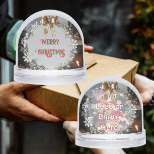 Gold Bow Snowflake Wreath Customer Appreciation Snow Globe