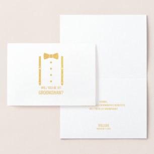 Gold Bow Tie Personalized Groomsman Proposal Foil Card
