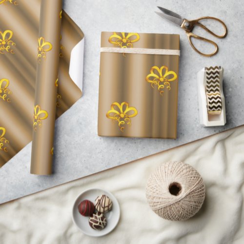 Gold Bows on Bronze Christmas Wrapping Paper