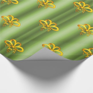 Gold Bows on Green Christmas Wrapping Paper