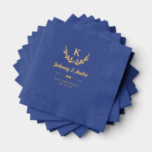 Gold Bowtie Laurel Wreath Monogram Gay Wedding Foil Napkins