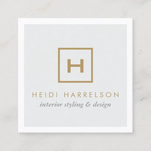 Gold Box Logo Monogram on Light Gray Square Business Card