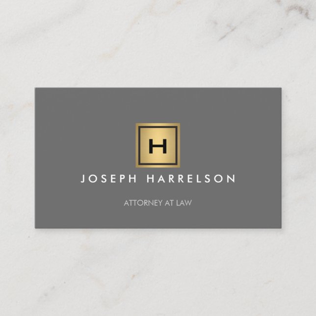 GOLD BOX LOGO with YOUR INITIAL/MONOGRAM on Gray Business Card (Front)