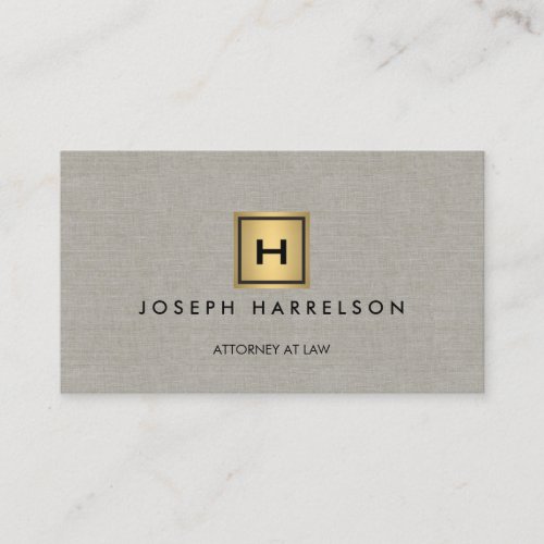 GOLD BOX LOGO with YOUR INITIAL/MONOGRAM Tan Linen Business Cards