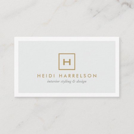 Gold Box Logo With Your Initial On Light Gray Business Card