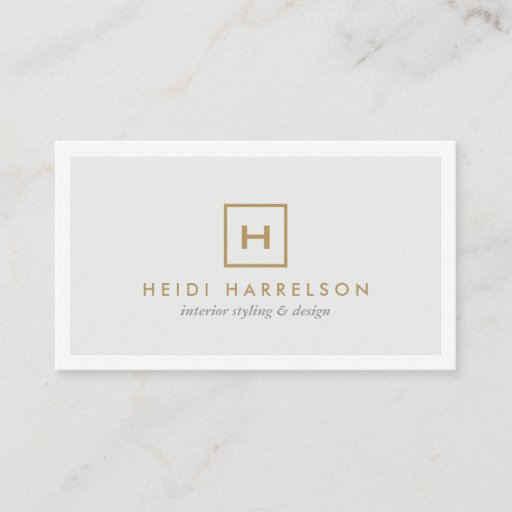 Customizable GOLD BOX LOGO with YOUR INITIAL on LIGHT GRAY Business Card Templates