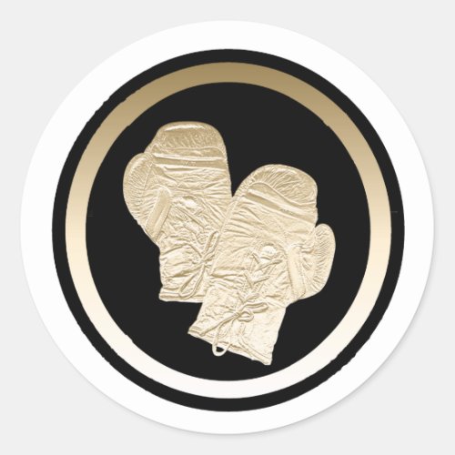 GOLD BOXING GLOVES CLASSIC ROUND STICKER