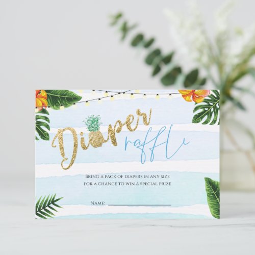 Gold Boy Aloha Baby Shower Diaper Raffle Card