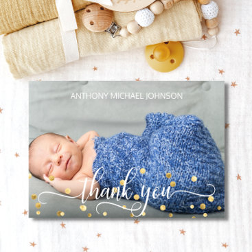 Gold BOY Baby Shower THANK YOU | PHOTO   TEXT