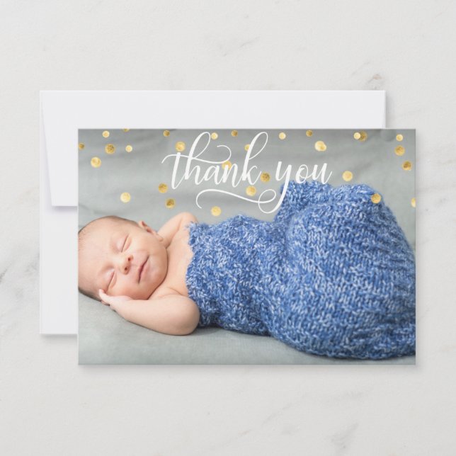 Gold BOY Baby Shower THANK YOU | PHOTO + TEXT Card (Front)