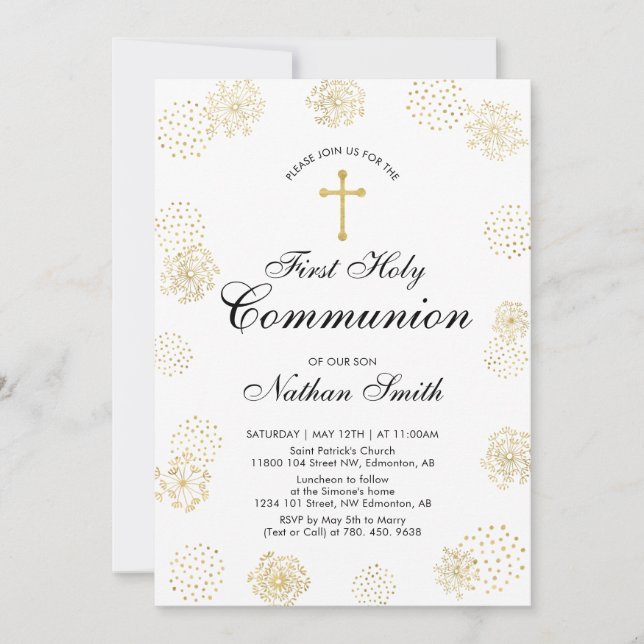 Gold | Boy First Holy Communion Invitation (Front)
