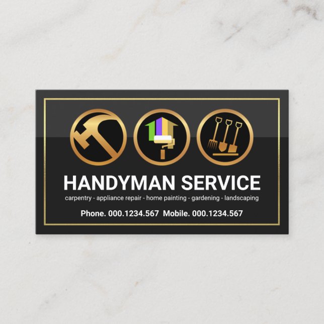 Gold Bracket Handyman Tools Home Repair Business Card (Front)