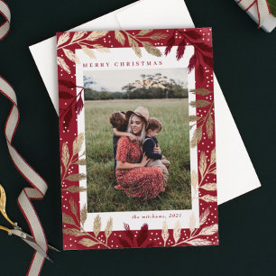 Gold Branches 3 Photo Christmas Holiday Card
