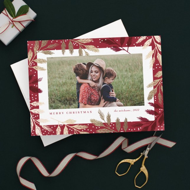 Gold Branches 3 Photo Christmas Holiday Card (Creator Uploaded)