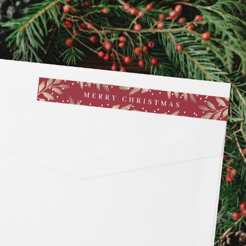 Gold Branches Christmas Card Return Address Wrap Around Label
