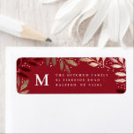 Gold Branches Christmas Holiday Return Address Label<br><div class="desc">An elegant holiday return address label featuring hand drawn pine branches in a festive gold and red Christmas color palette designed by Stacey Meacham.</div>
