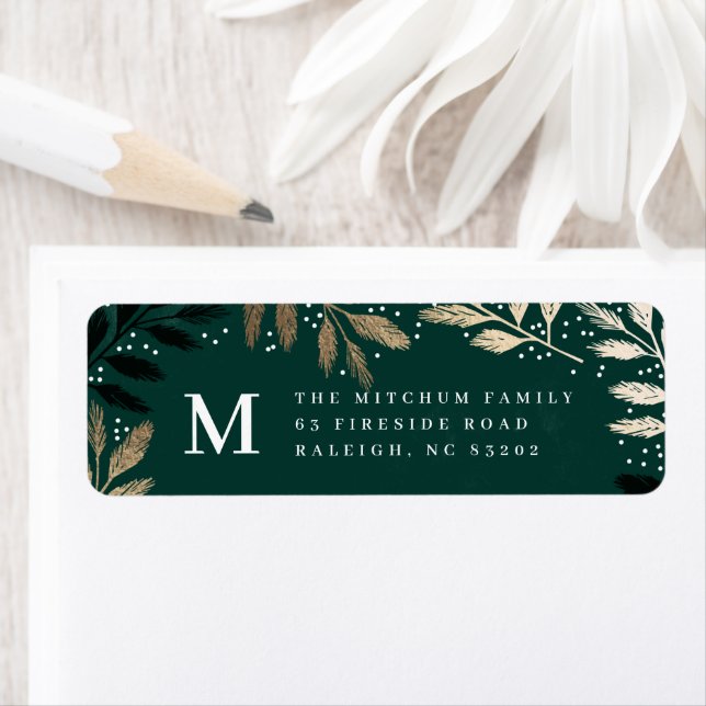 Gold Branches Christmas Holiday Return Address Label (Insitu)